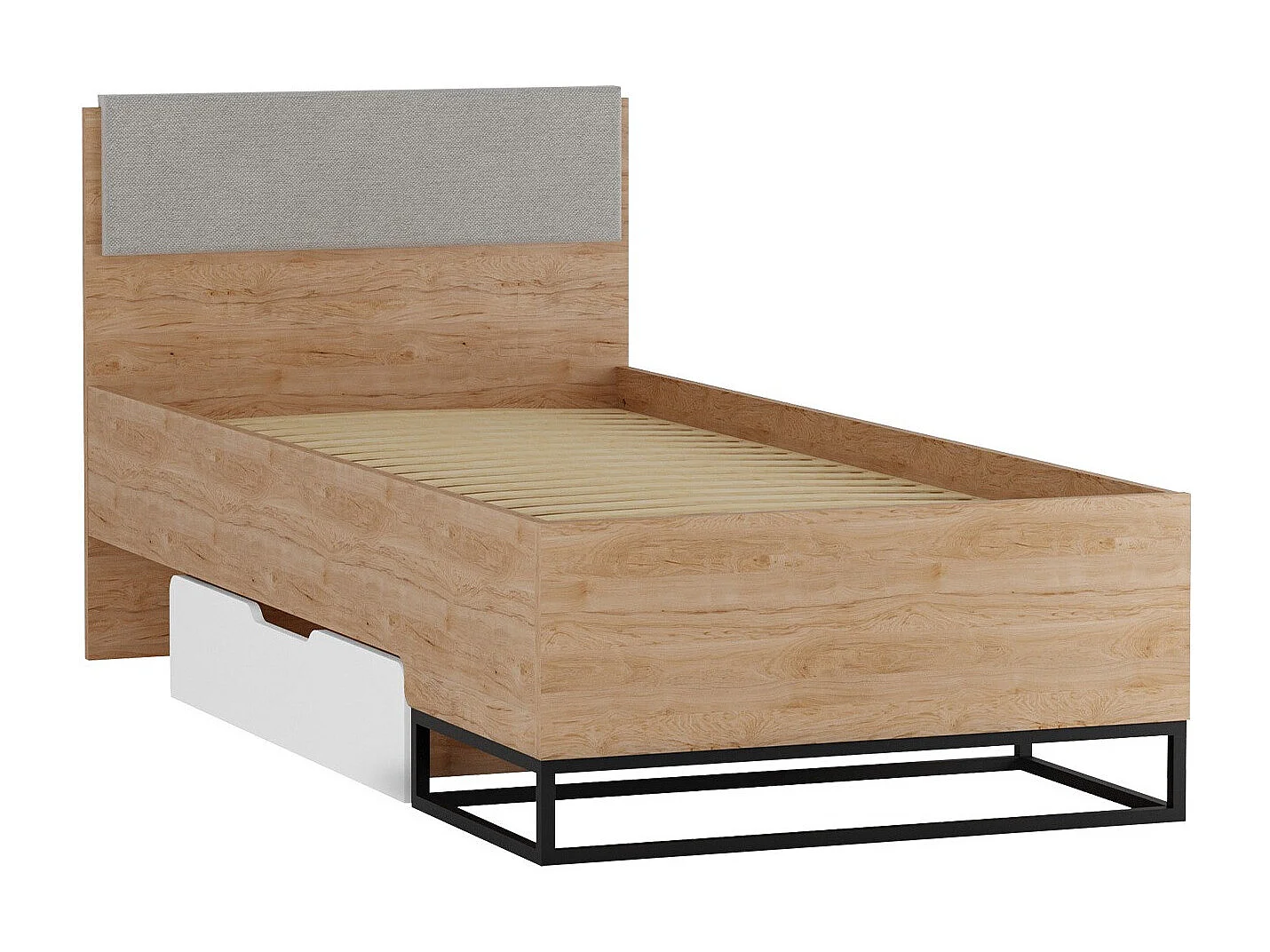 Cama Romcama 109, Individuales, De color marrón claro, 90x200, Aglomerado laminado, 95cm