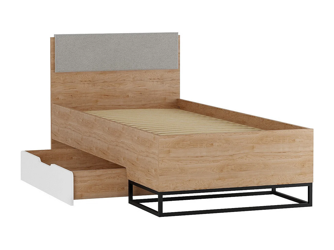 Cama Romcama 109, Individuales, De color marrón claro, 90x200, Aglomerado laminado, 95cm