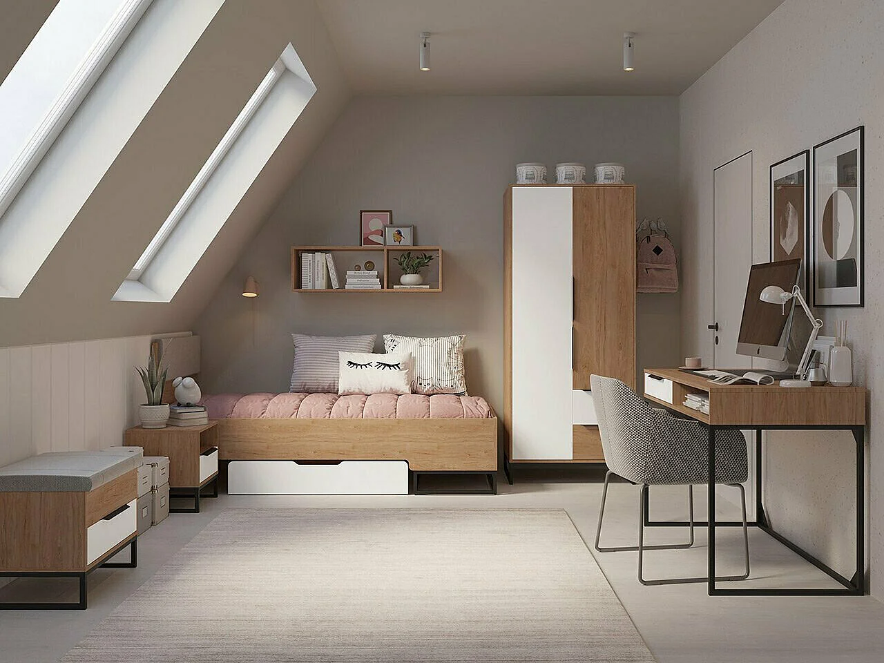 Cama Romcama 109, Individuales, De color marrón claro, 90x200, Aglomerado laminado, 95cm