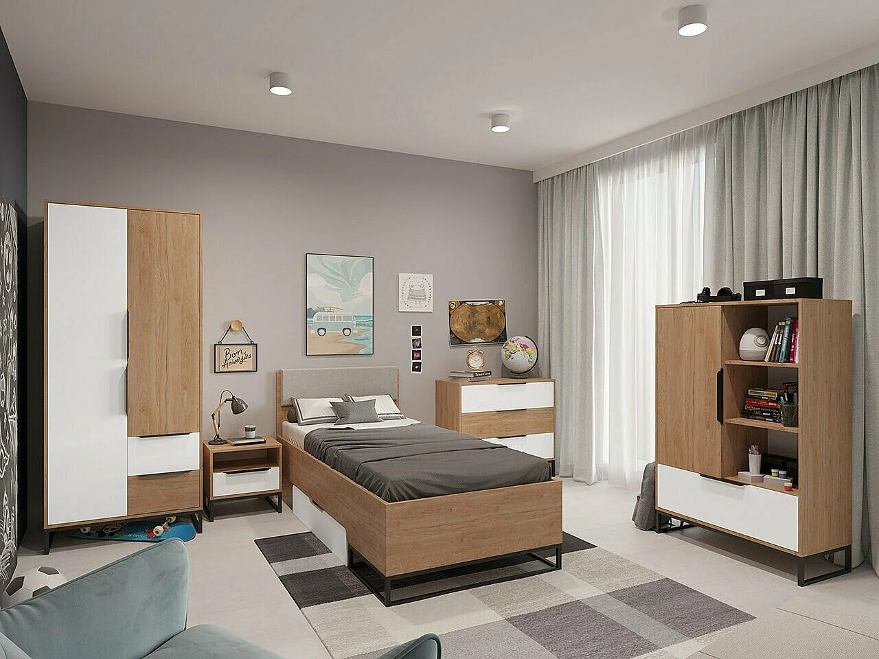 Cama Romcama 109, Individuales, De color marrón claro, 90x200, Aglomerado laminado, 95cm