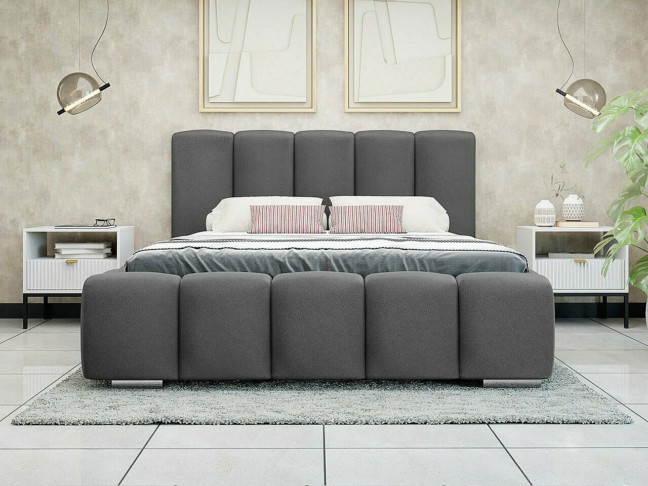 Cama TrendyNest 106, Doble, Gris, 160x200, Tapiz, Somieres, 180x222x112cm