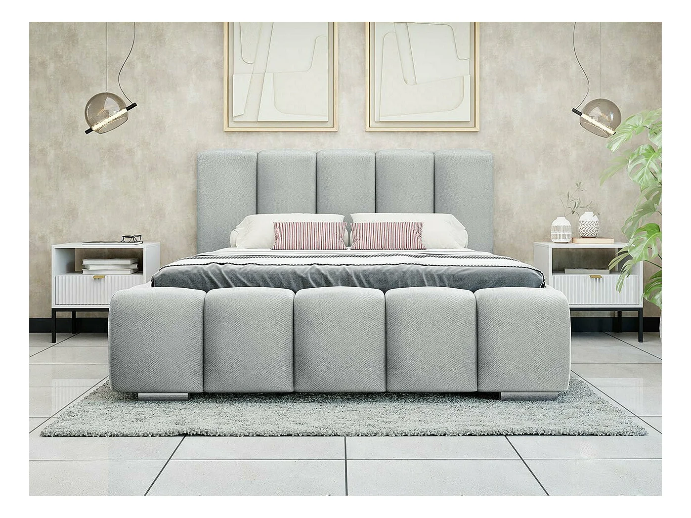 Cama TrendyNest 106, Doble, Gris, 180x200, Tapiz, Somieres, 200x222x112cm