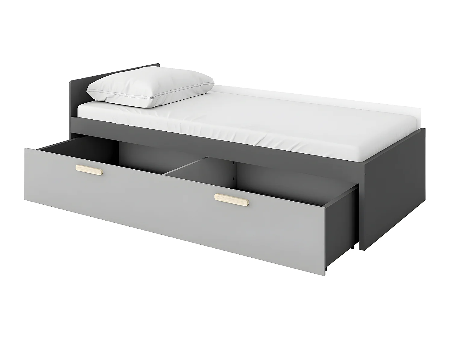 Lit Veravie 119, Unique, Gris, 90x200, Stratifié, Sommier à lattes, 95x206x67cm