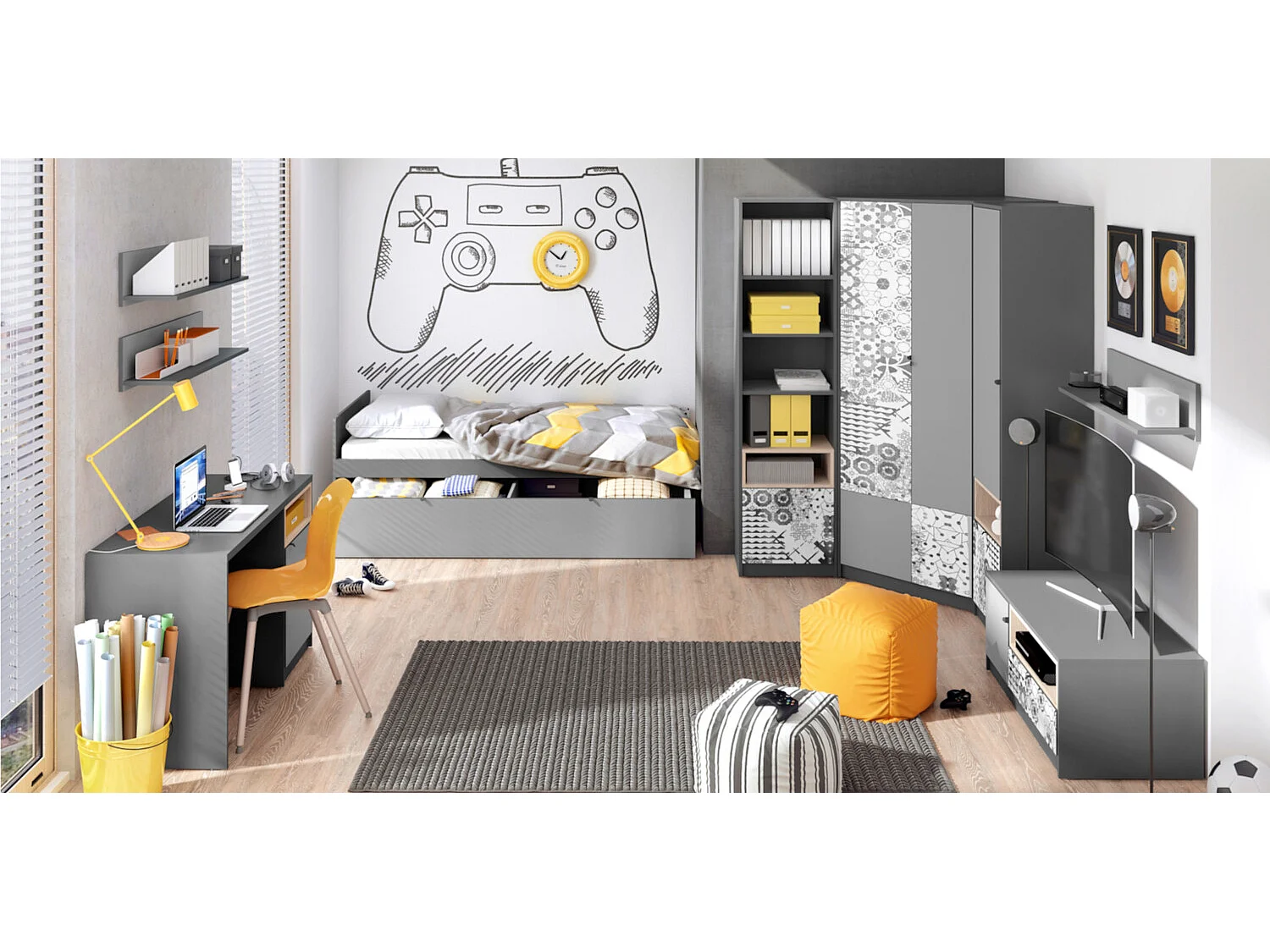 Lit Veravie 119, Unique, Gris, 90x200, Stratifié, Disponible, 95x206x67cm