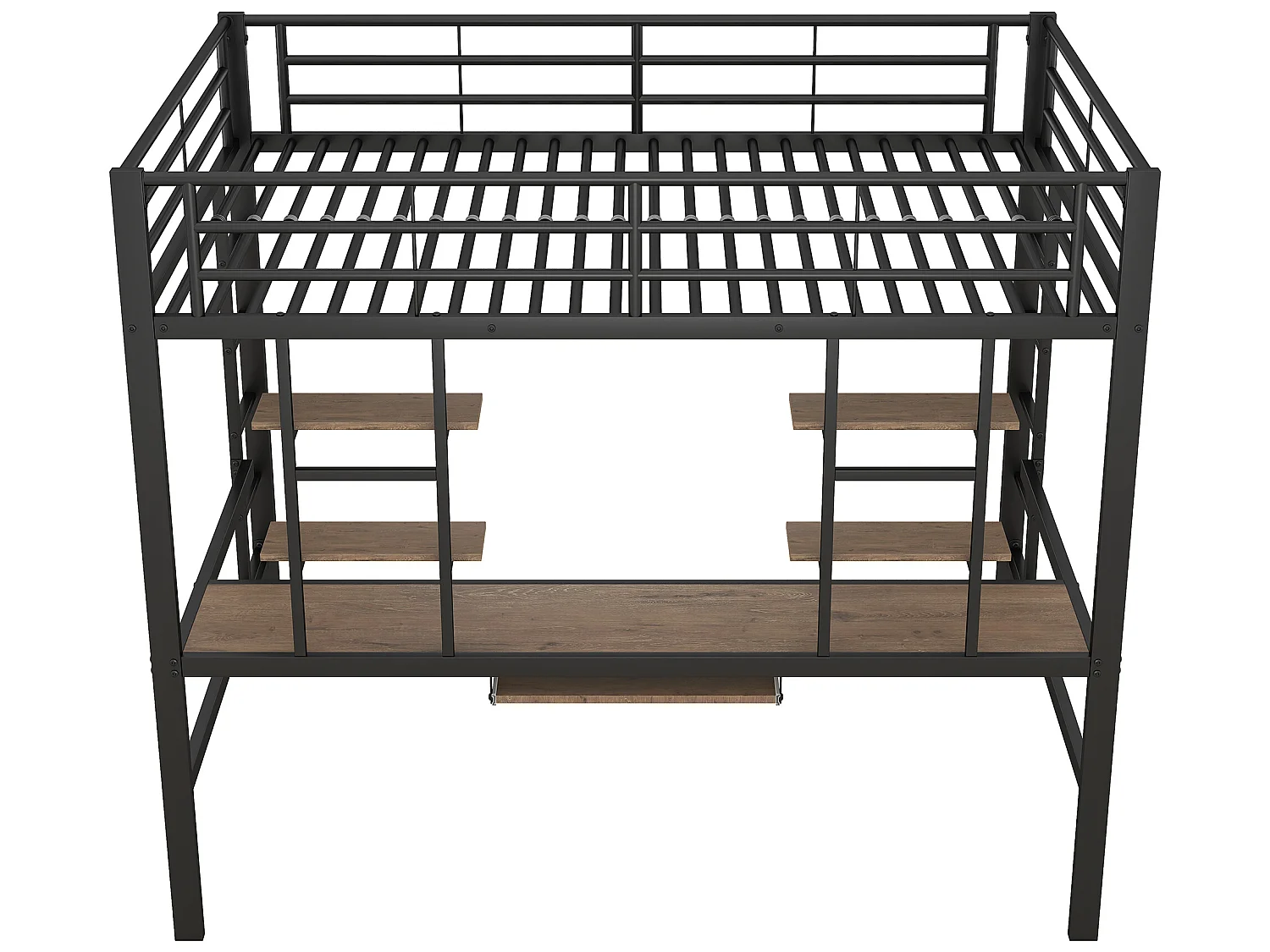 Lit mezzanine 140x200cm - avec bureau et étagères - cadre en métal - Noir