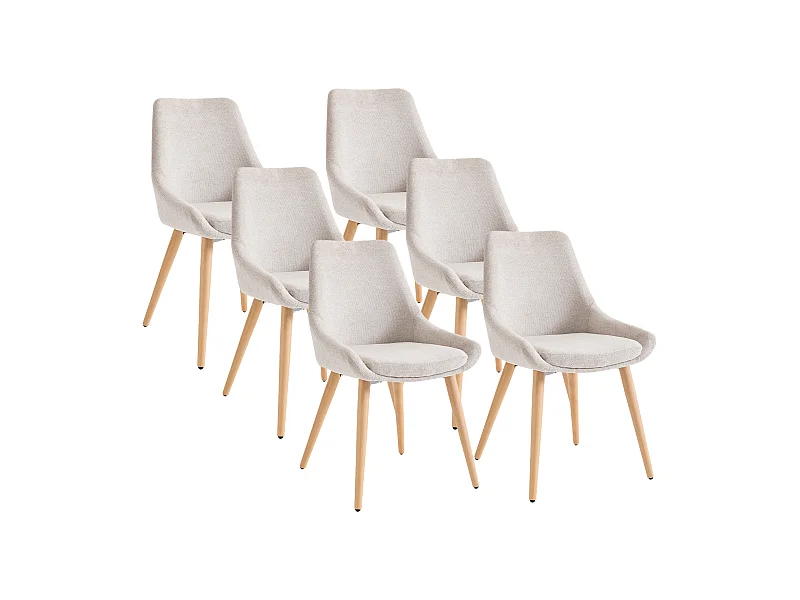 Zestaw 6 krzeseł tapicerowanych z drewnem bukowym - Beżowy - MASURIE