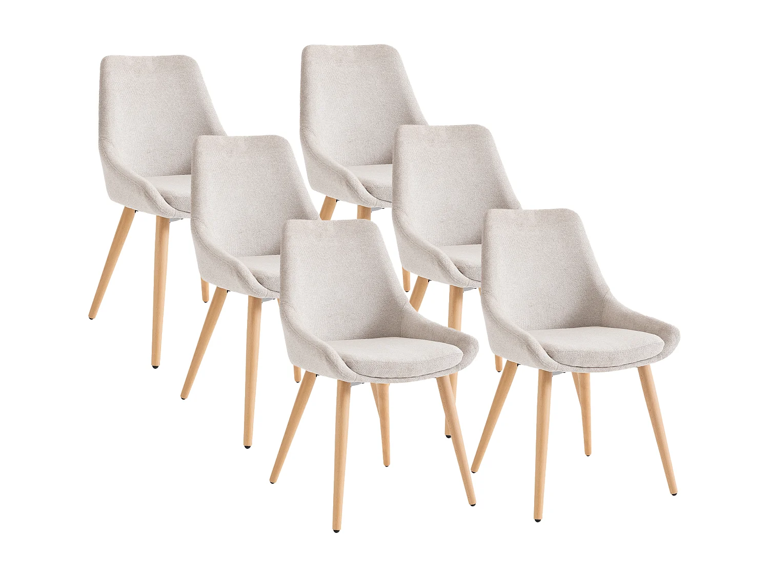 Lot de 6 chaises en tissu et hêtre - Beige - MASURIE
