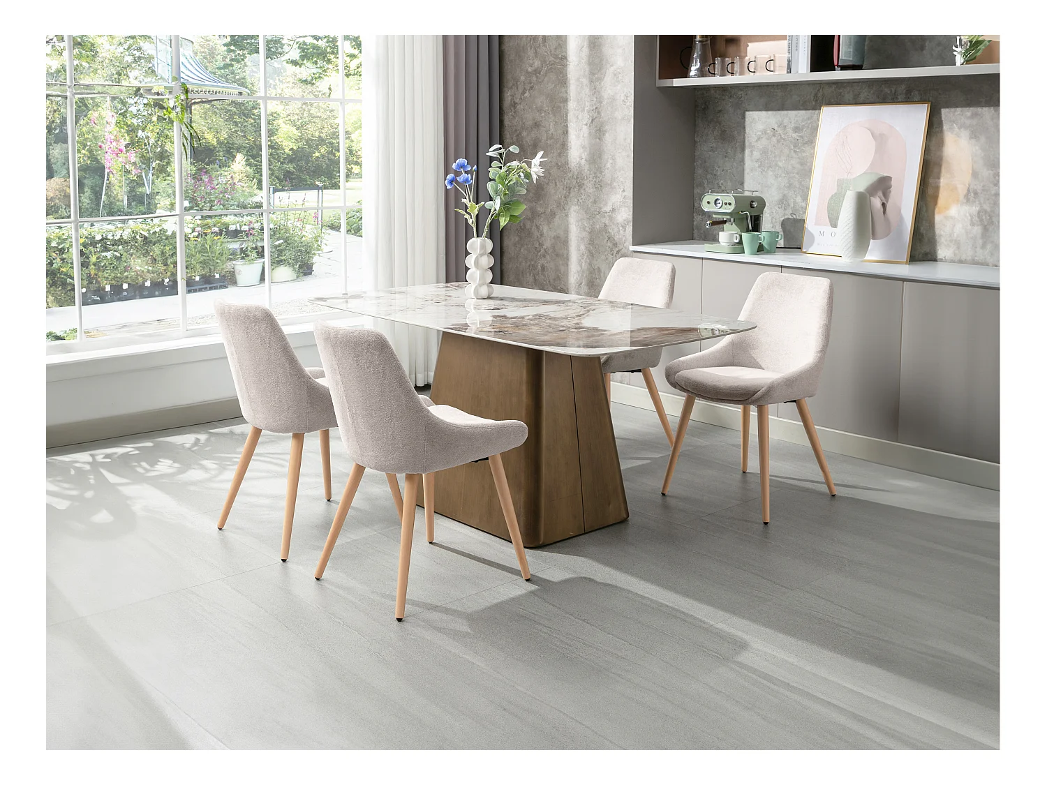 Lot de 6 chaises en tissu et hêtre - Beige - MASURIE