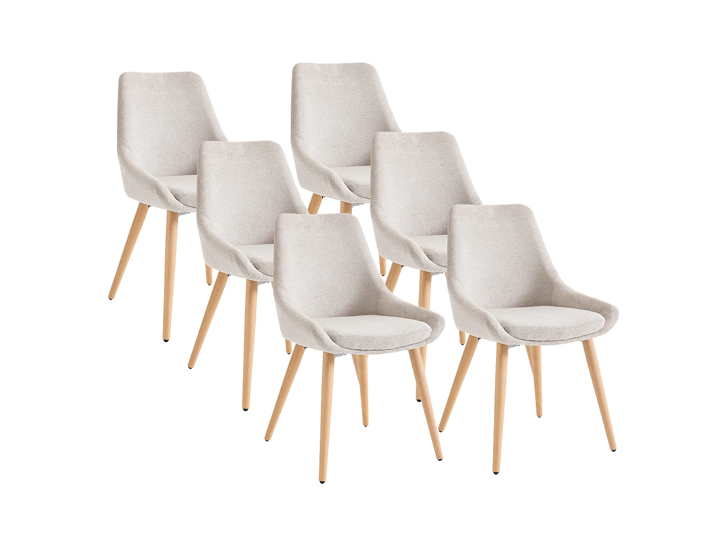 Sæt med 6 stole i stof og bøgetræ - Beige - MASURIE