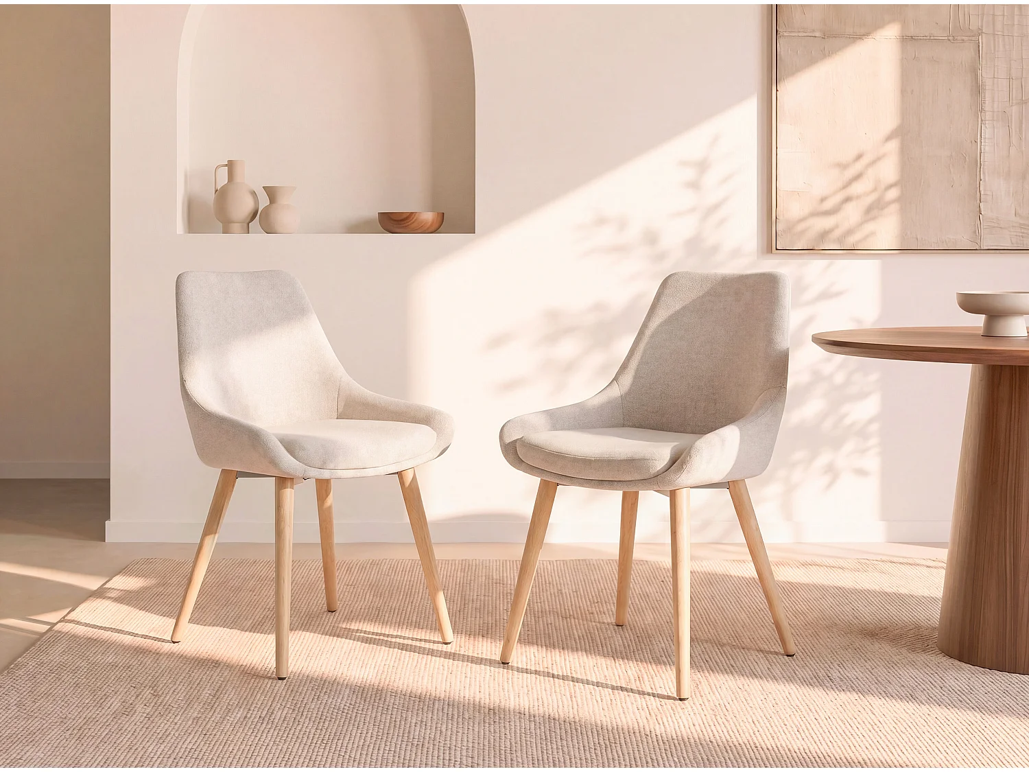 Lot de 6 chaises en tissu et hêtre - Beige - MASURIE