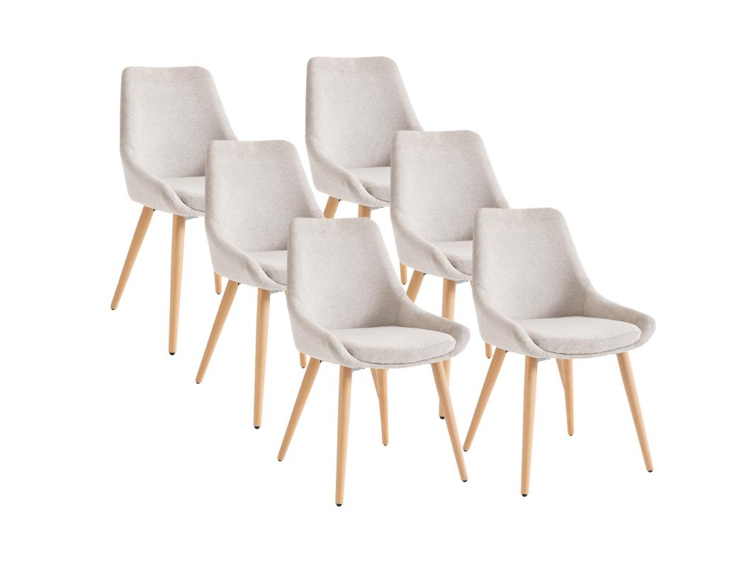Lot de 6 chaises en tissu et hêtre - Beige - MASURIE
