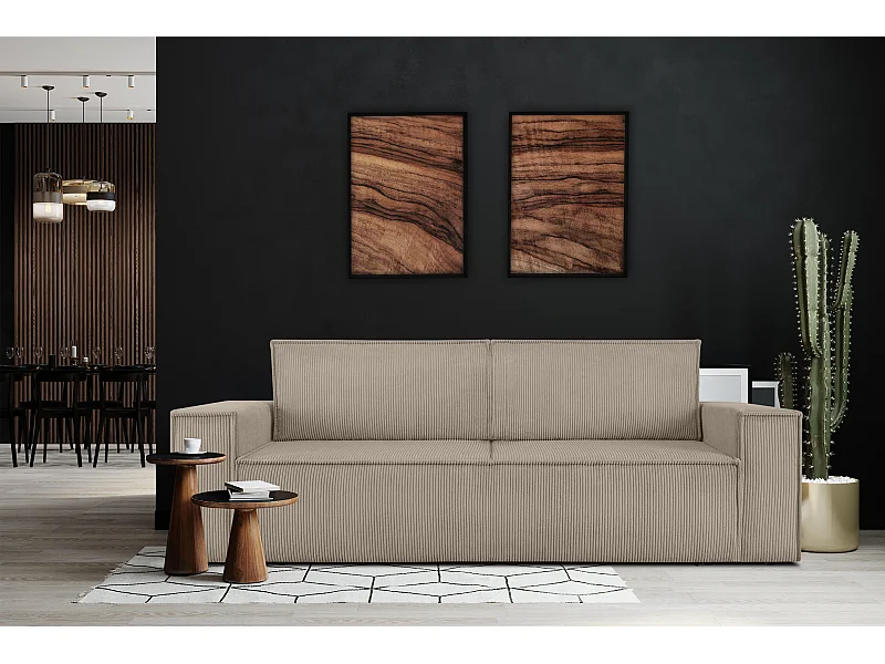 Sofa 3 Sitzer - mit Schlaffunktion - in Pet Friendly Cord-Stoff - Beige - NAPI