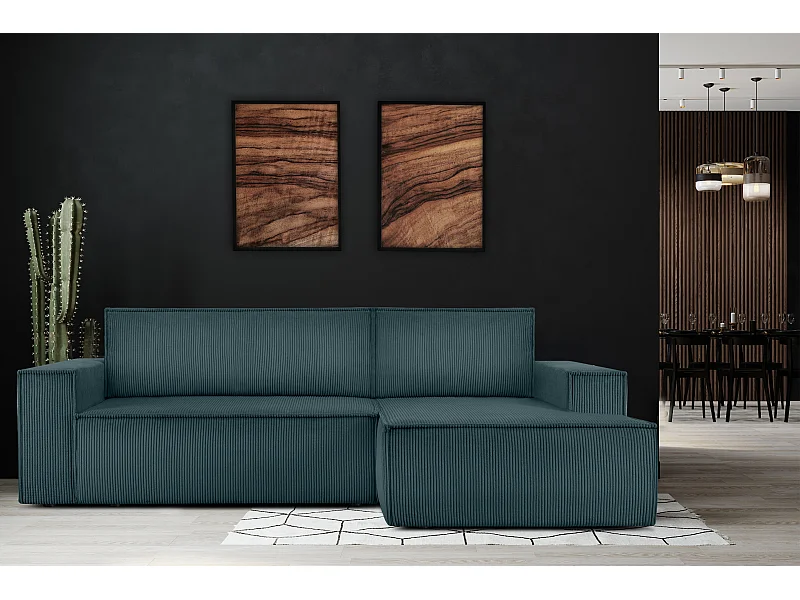 Ecksofa rechts - mit Schlaffunktion - in Pet Friendly Cord-Stoff - blau - NAPI