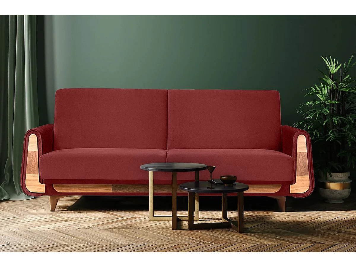 Schlafsofa GUSTAVO Schlafsofa - 3-Sitzer - Stoff Velours - Bordeaux