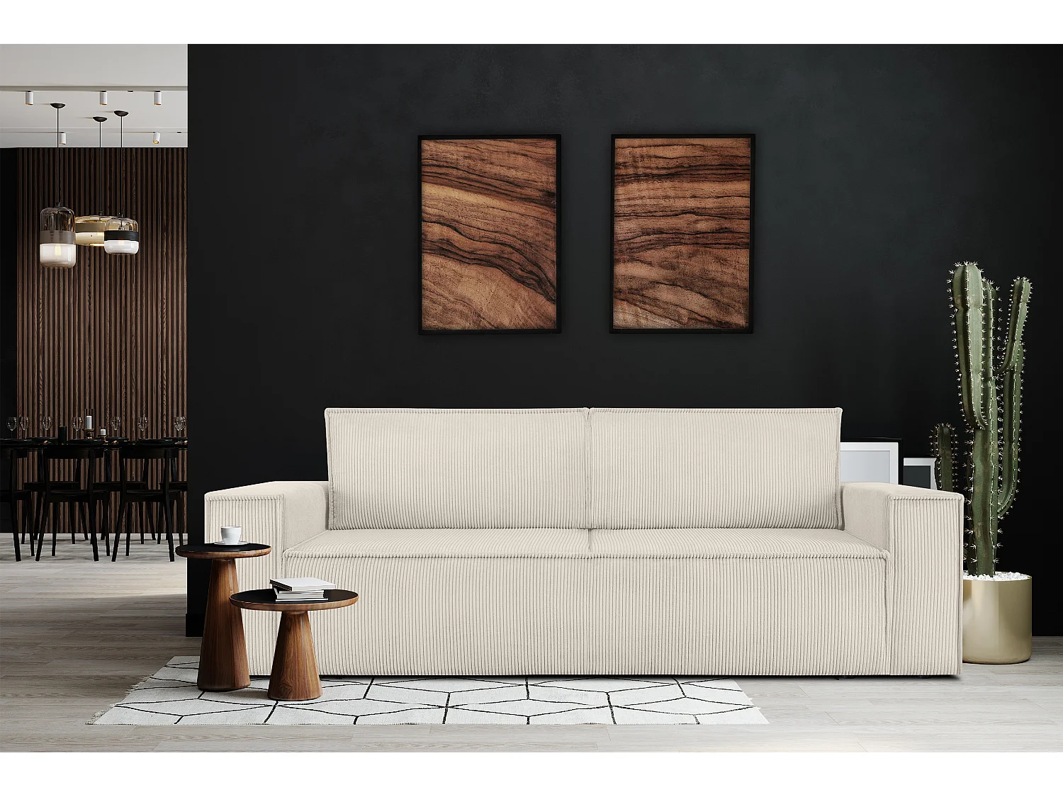 Sofa 3 Sitzer - mit Schlaffunktion - in Pet Friendly Cord-Stoff - ecru - NAPI