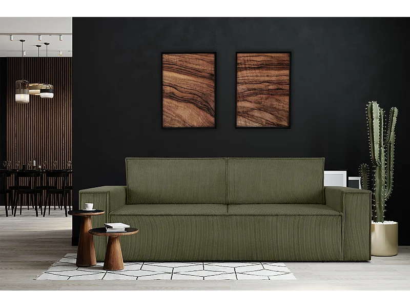 Sofa 3 Sitzer - mit Schlaffunktion - in Pet Friendly Cord-Stoff - Olivgrün - NAPI