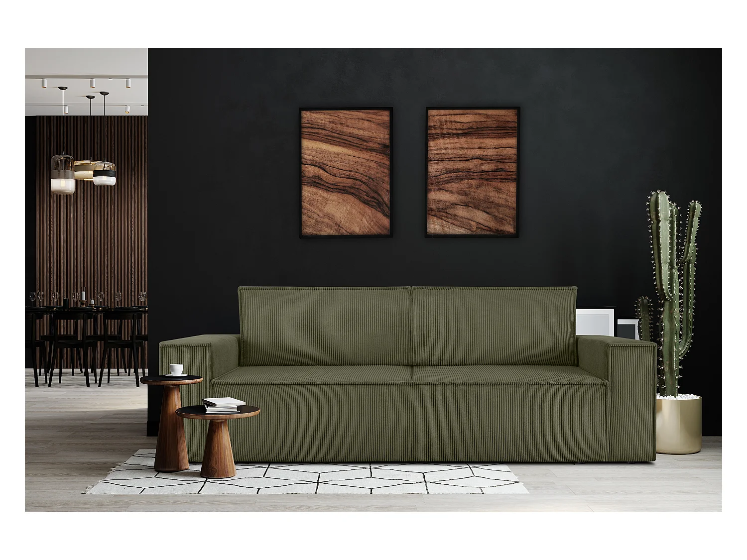 Sofa 3 Sitzer - mit Schlaffunktion - in Pet Friendly Cord-Stoff - Olivgrün - NAPI