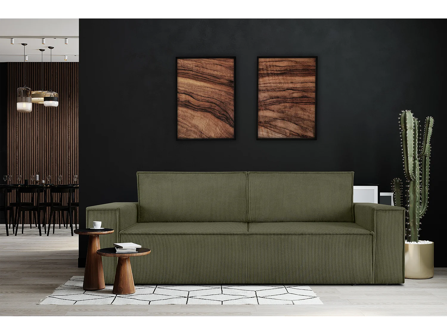 Sofa 3 Sitzer - mit Schlaffunktion - in Pet Friendly Cord-Stoff - Olivgrün - NAPI