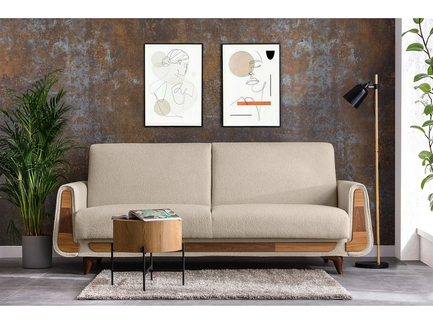 Schlafsofa GUSTAVO Schlafsofa - 3-Sitzer - Stoff Velours - Cremeweiß