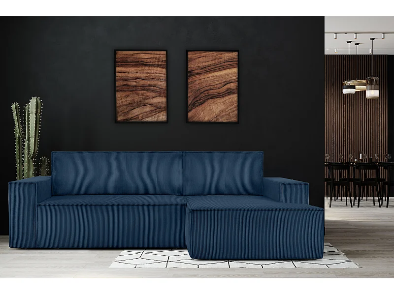 Ecksofa rechts - mit Schlaffunktion - in Pet Friendly Cord-Stoff - marineblau - NAPI