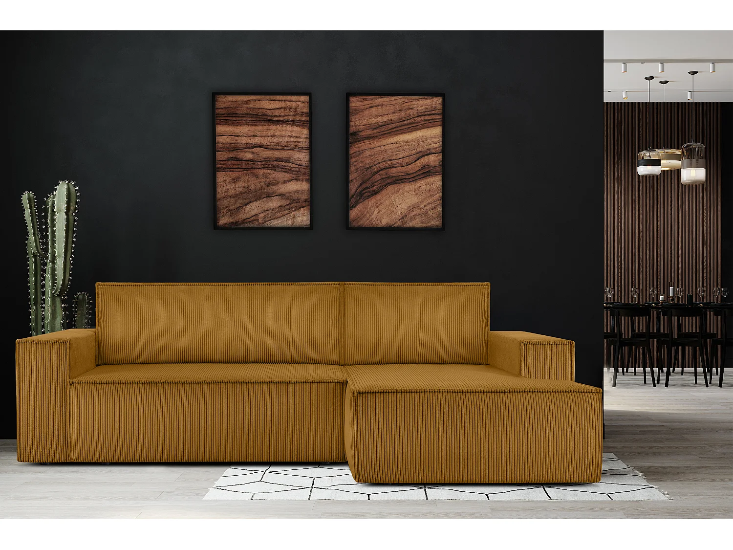 Ecksofa rechts - mit Schlaffunktion - in Pet Friendly Cord-Stoff - gelb - NAPI