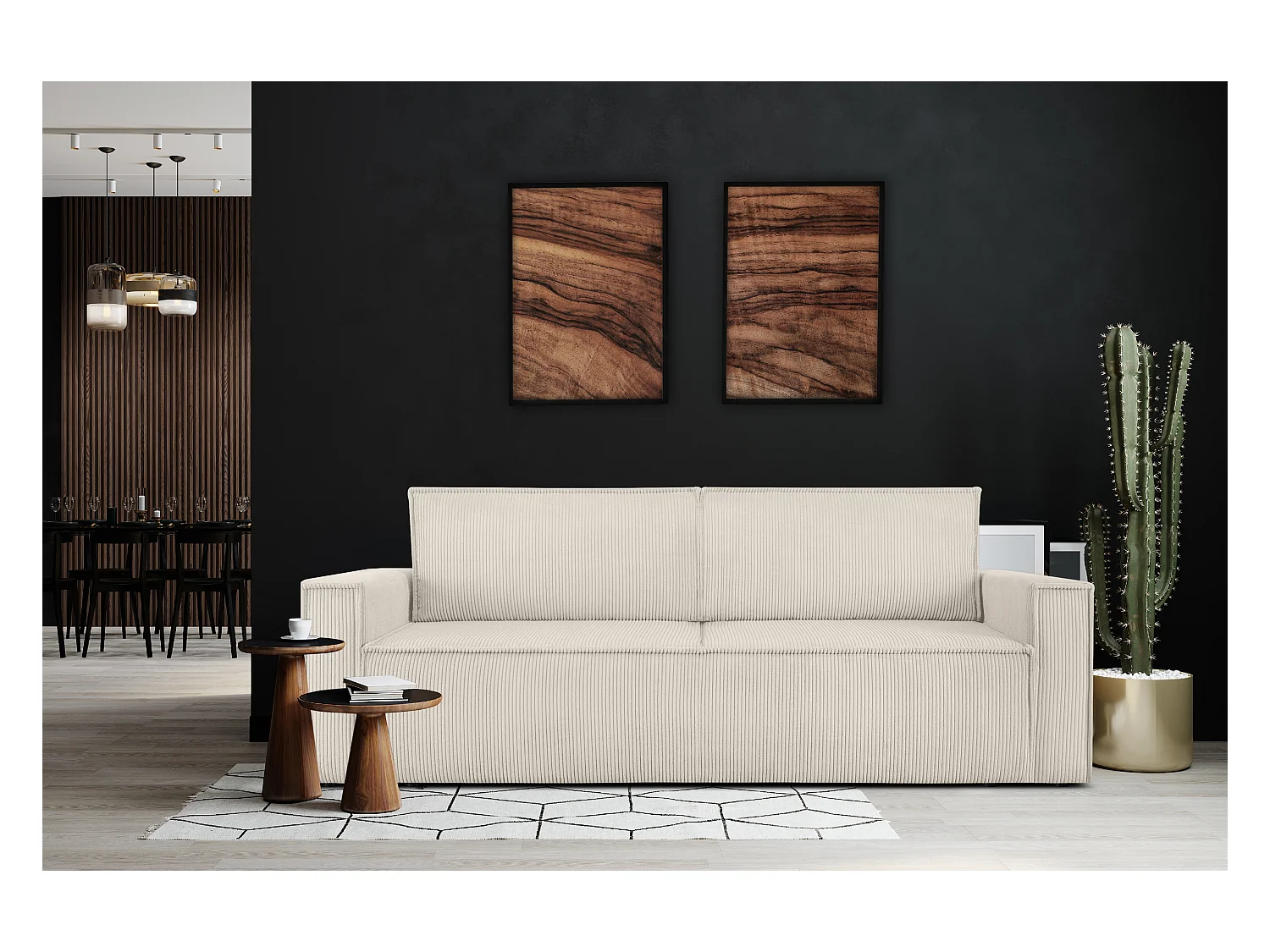 Schlafsofa in Pet Friendly Cord-Stoff - ecru - NAPI