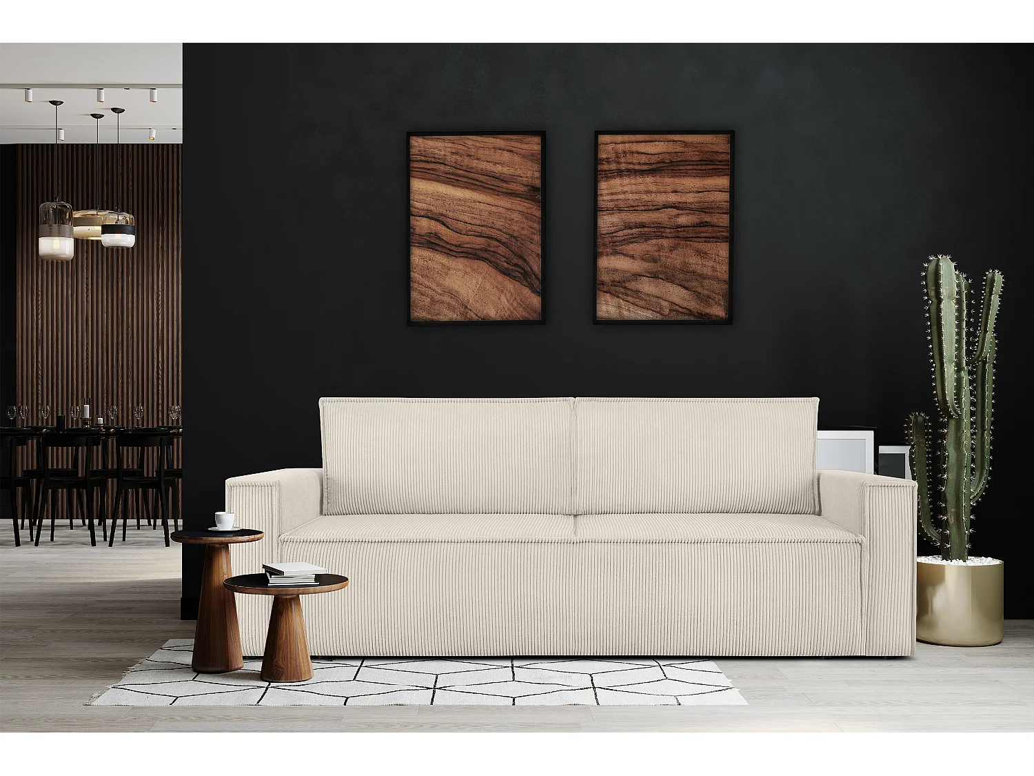 Schlafsofa in Pet Friendly Cord-Stoff - ecru - NAPI