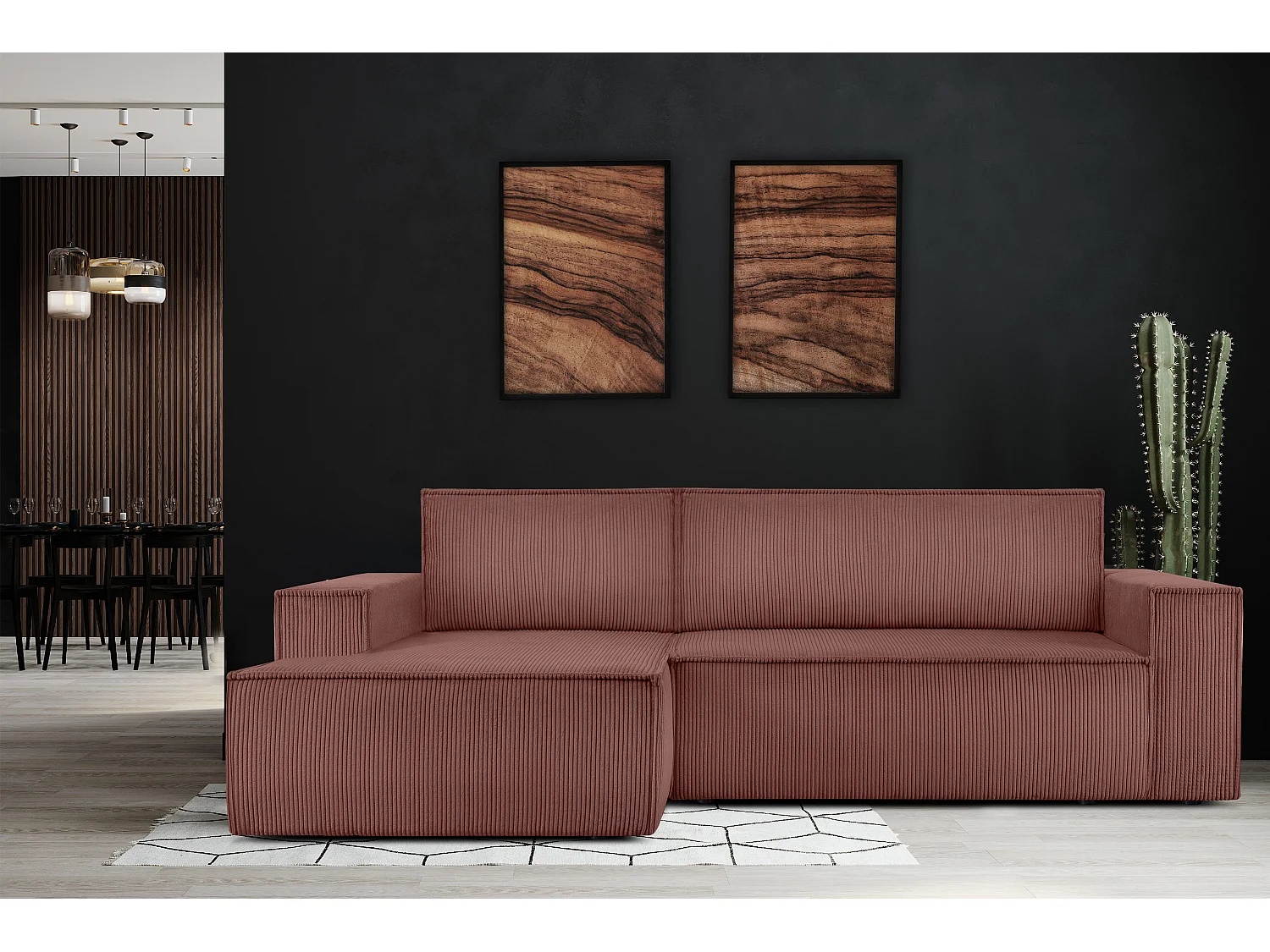 Ecksofa links - mit Schlaffunktion - in Pet Friendly Cord-Stoff - rosa - NAPI