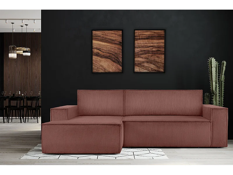 Ecksofa links - mit Schlaffunktion - in Pet Friendly Cord-Stoff - rosa - NAPI