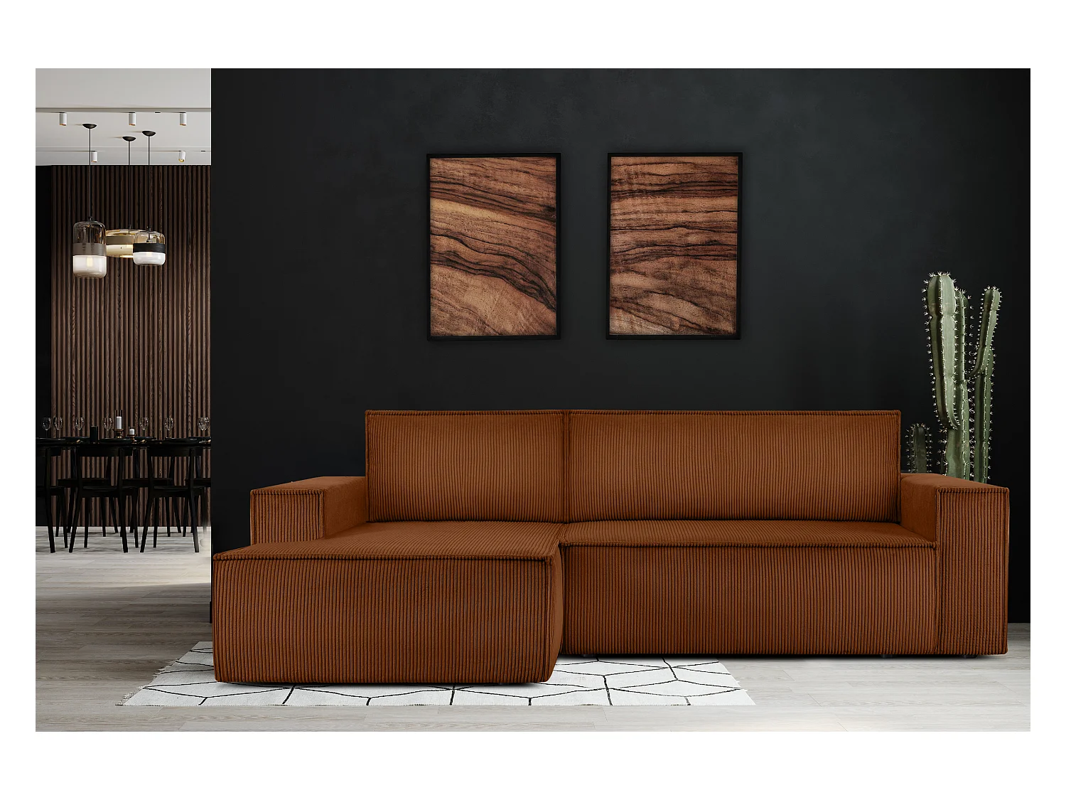 Ecksofa links - mit Schlaffunktion - in Pet Friendly Cord-Stoff - rot - NAPI