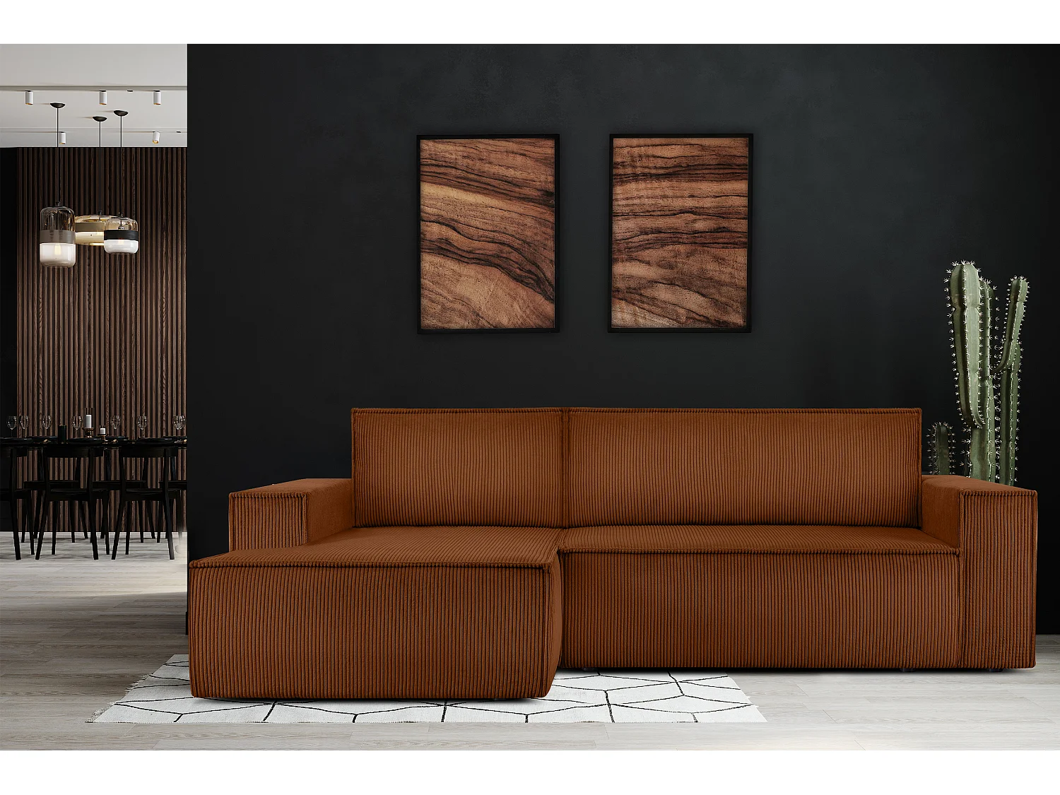 Ecksofa links - mit Schlaffunktion - in Pet Friendly Cord-Stoff - rot - NAPI