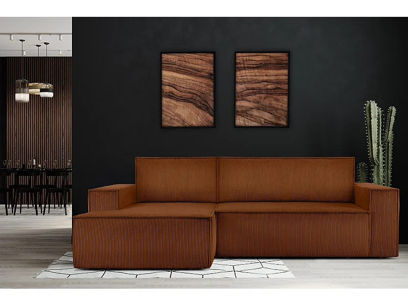 Ecksofa links - mit Schlaffunktion - in Pet Friendly Cord-Stoff - rot - NAPI