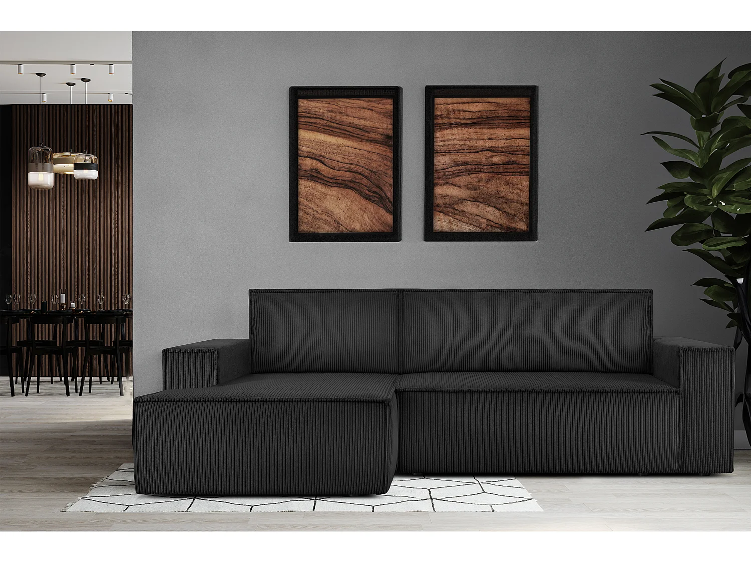 Ecksofa links - mit Schlaffunktion - in Pet Friendly Cord-Stoff - dunkelgrau - NAPI