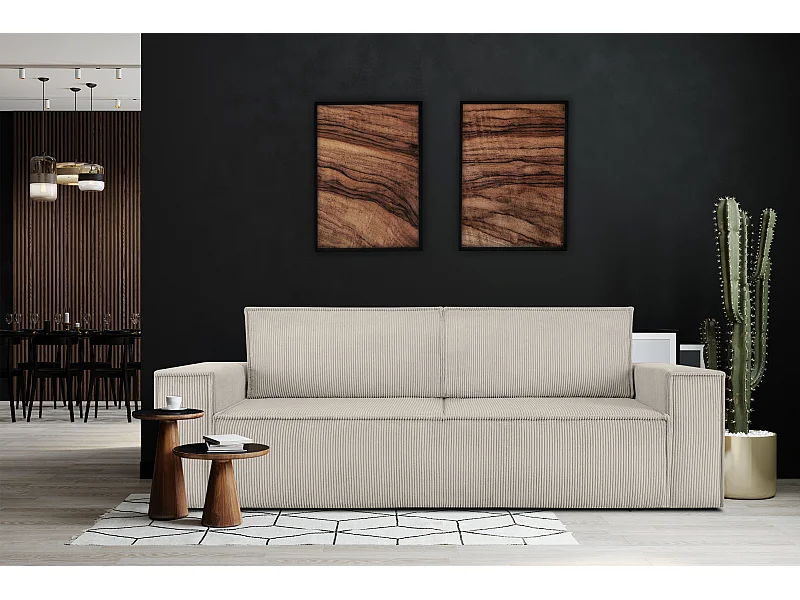 Sofa 3 Sitzer - mit Schlaffunktion - in Pet Friendly Cord-Stoff - cremig - NAPI