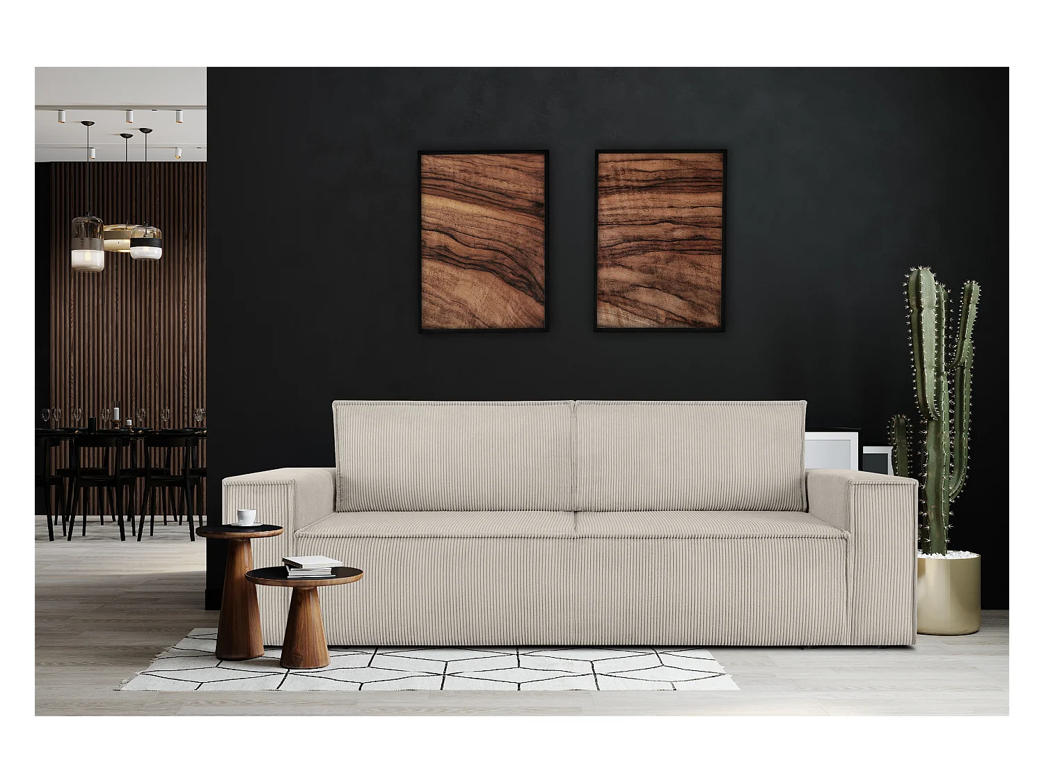 Sofa 3 Sitzer - mit Schlaffunktion - in Pet Friendly Cord-Stoff - cremig - NAPI