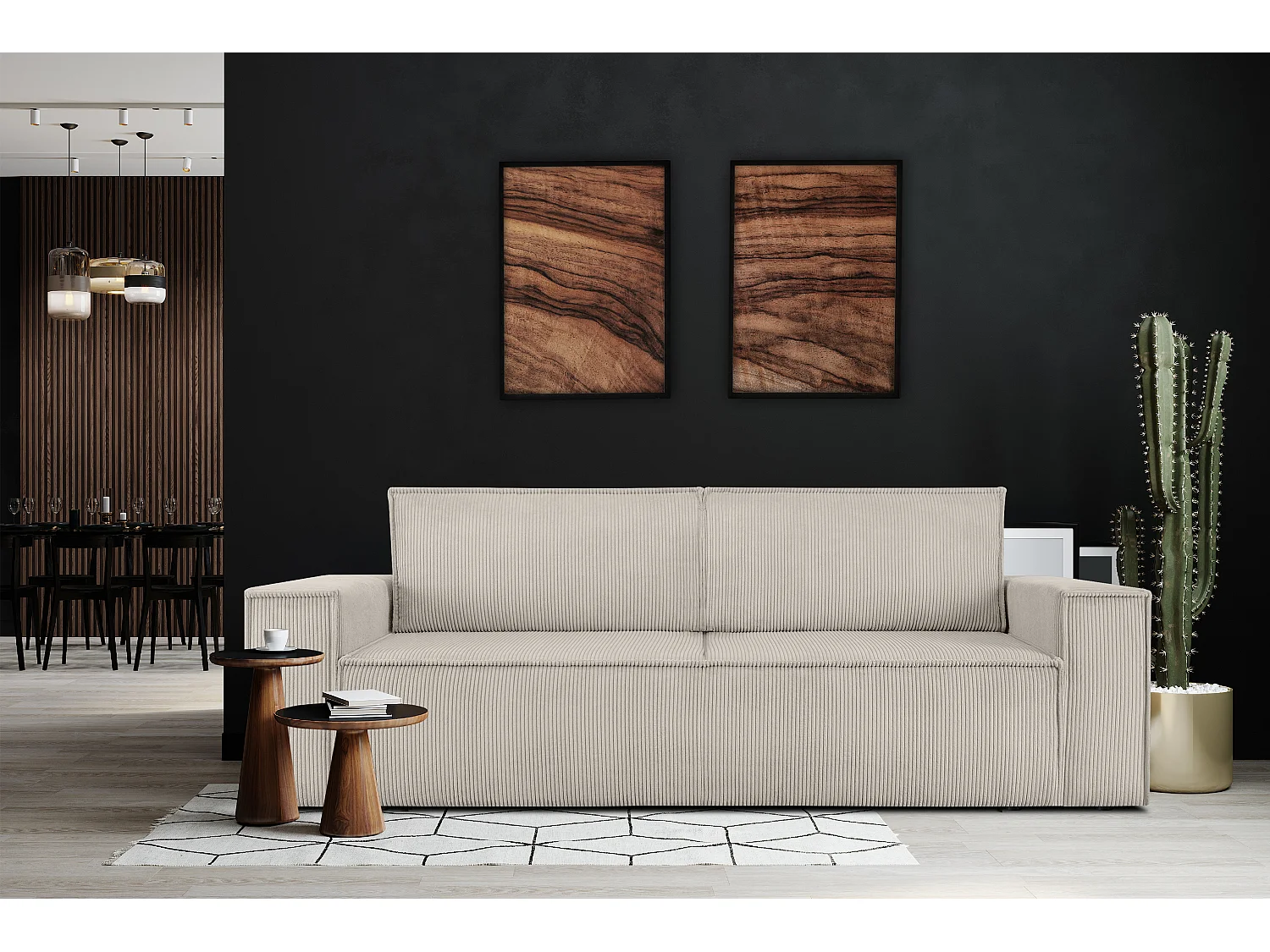 Sofa 3 Sitzer - mit Schlaffunktion - in Pet Friendly Cord-Stoff - cremig - NAPI