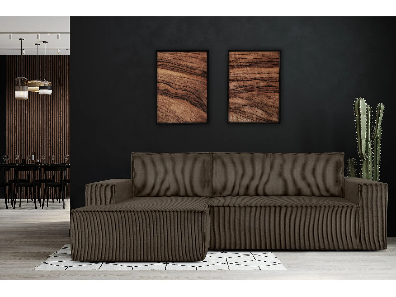 Ecksofa links - mit Schlaffunktion - in Pet Friendly Cord-Stoff - braun - NAPI