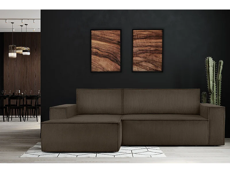 Ecksofa links - mit Schlaffunktion - in Pet Friendly Cord-Stoff - braun - NAPI