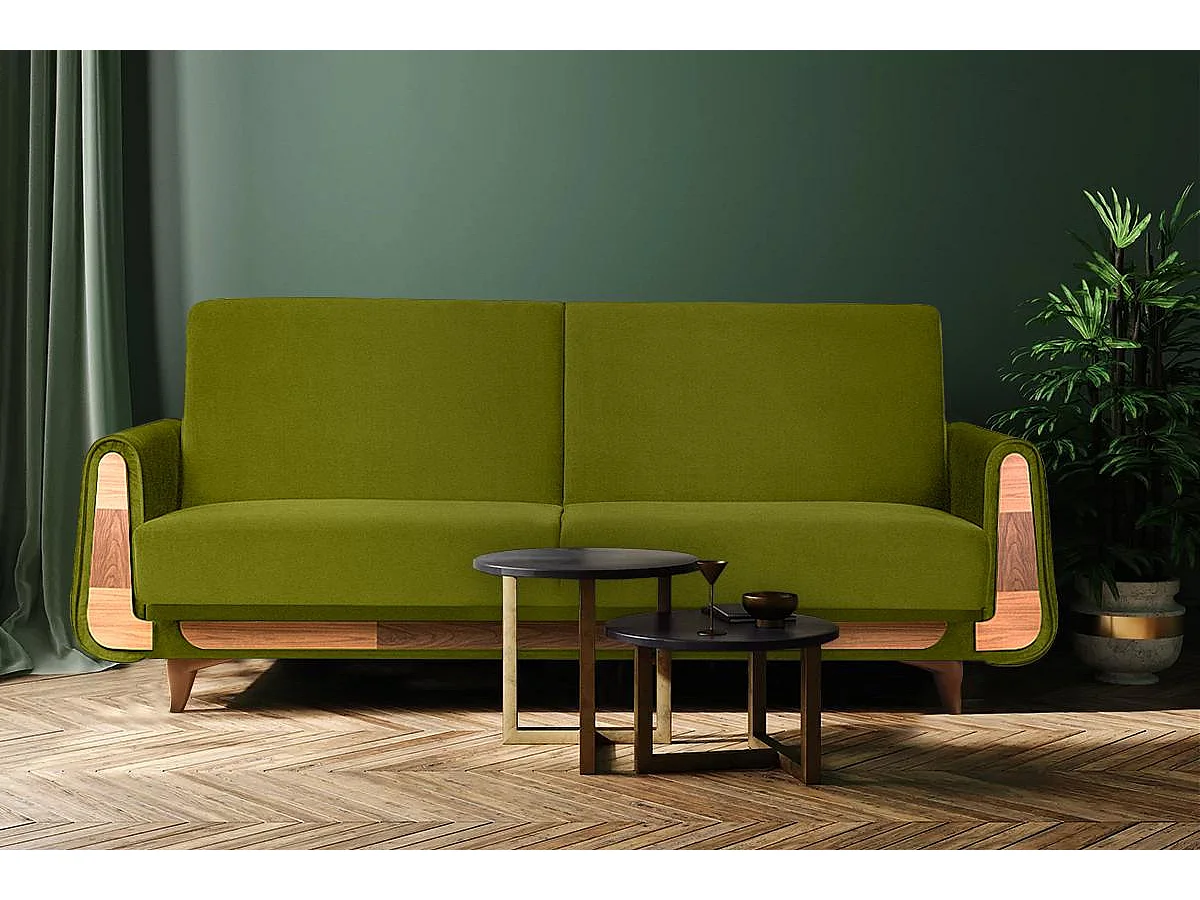 Schlafsofa GUSTAVO Schlafsofa - 3-Sitzer - Stoff Velours - Grün