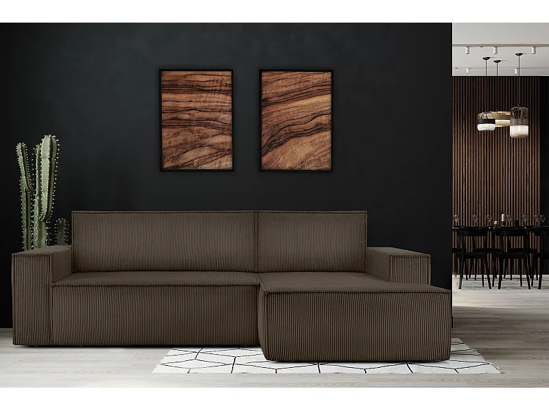 Ecksofa rechts - mit Schlaffunktion - in Pet Friendly Cord-Stoff - braun - NAPI