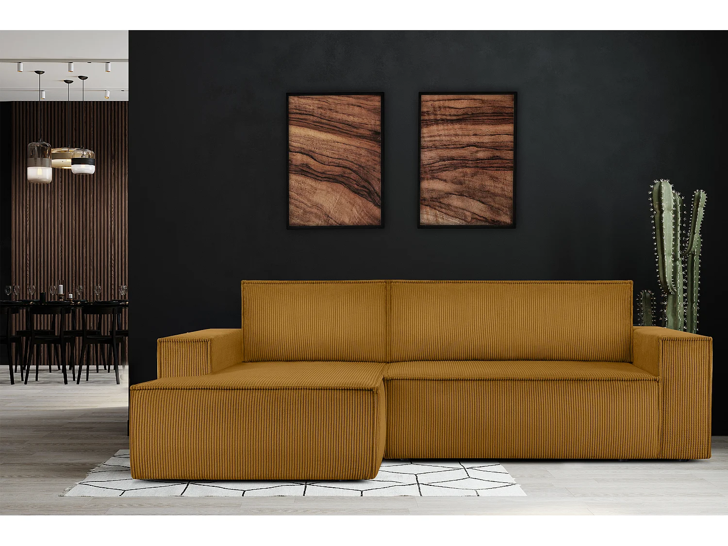 Ecksofa links - mit Schlaffunktion - in Pet Friendly Cord-Stoff - gelb - NAPI