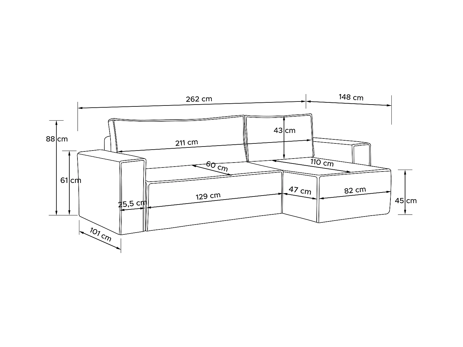 Ecksofa Big links/rechts - mit Schlaffunktion - Anthrazit - NAPI II