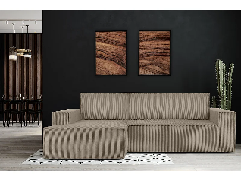 Ecksofa links - mit Schlaffunktion - in Pet Friendly Cord-Stoff - beige - NAPI