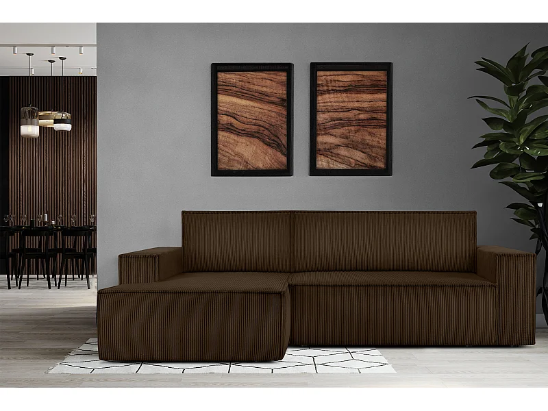 Ecksofa links - mit Schlaffunktion - in Pet Friendly Cord-Stoff - dunkelbraun - NAPI