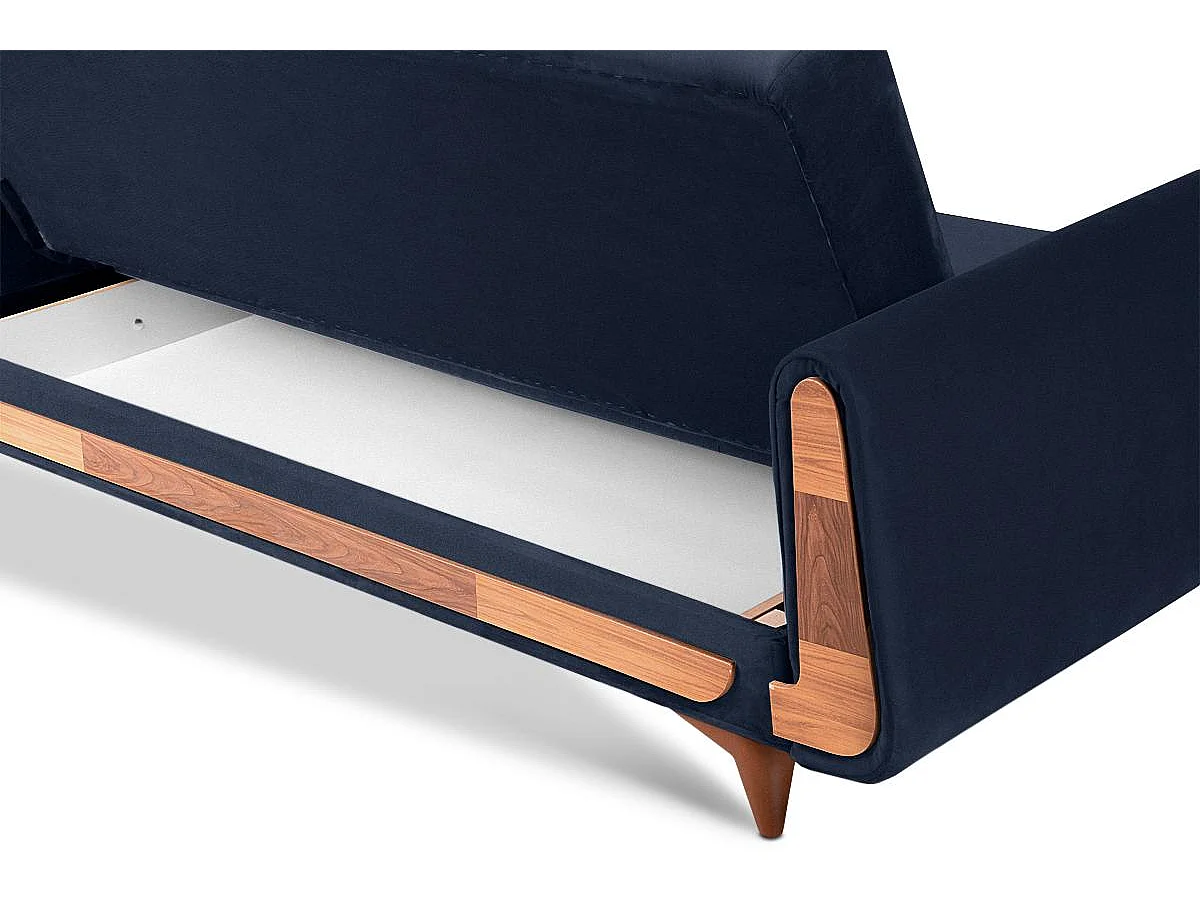 Schlafsofa GUSTAVO Schlafsofa - 3-Sitzer - Velours Stoff - Blau