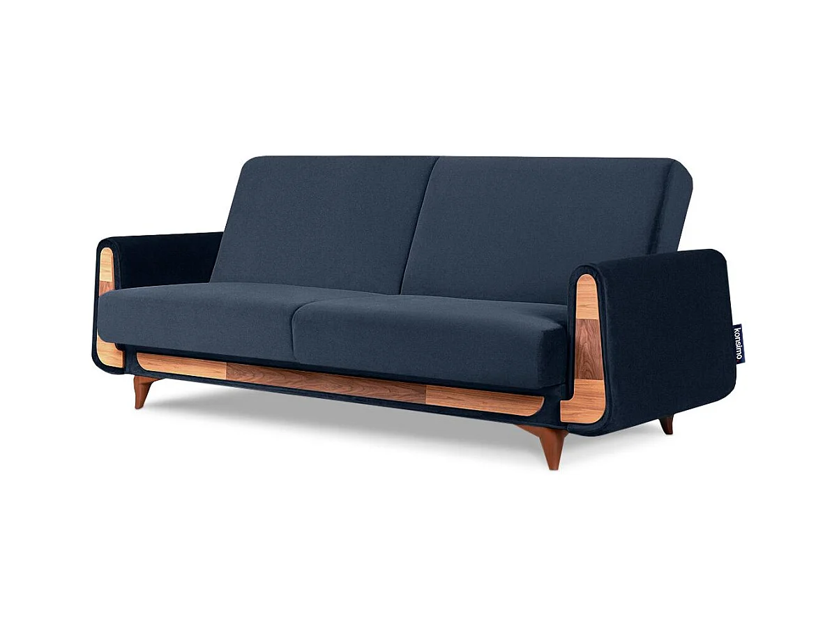 Canapé convertible GUSTAVO - 3 places - Tissu velours - Bleu