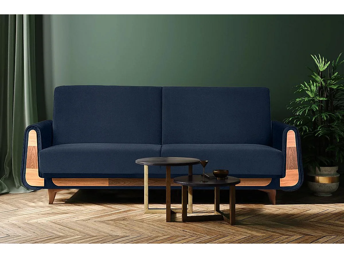 Schlafsofa GUSTAVO Schlafsofa - 3-Sitzer - Velours Stoff - Blau