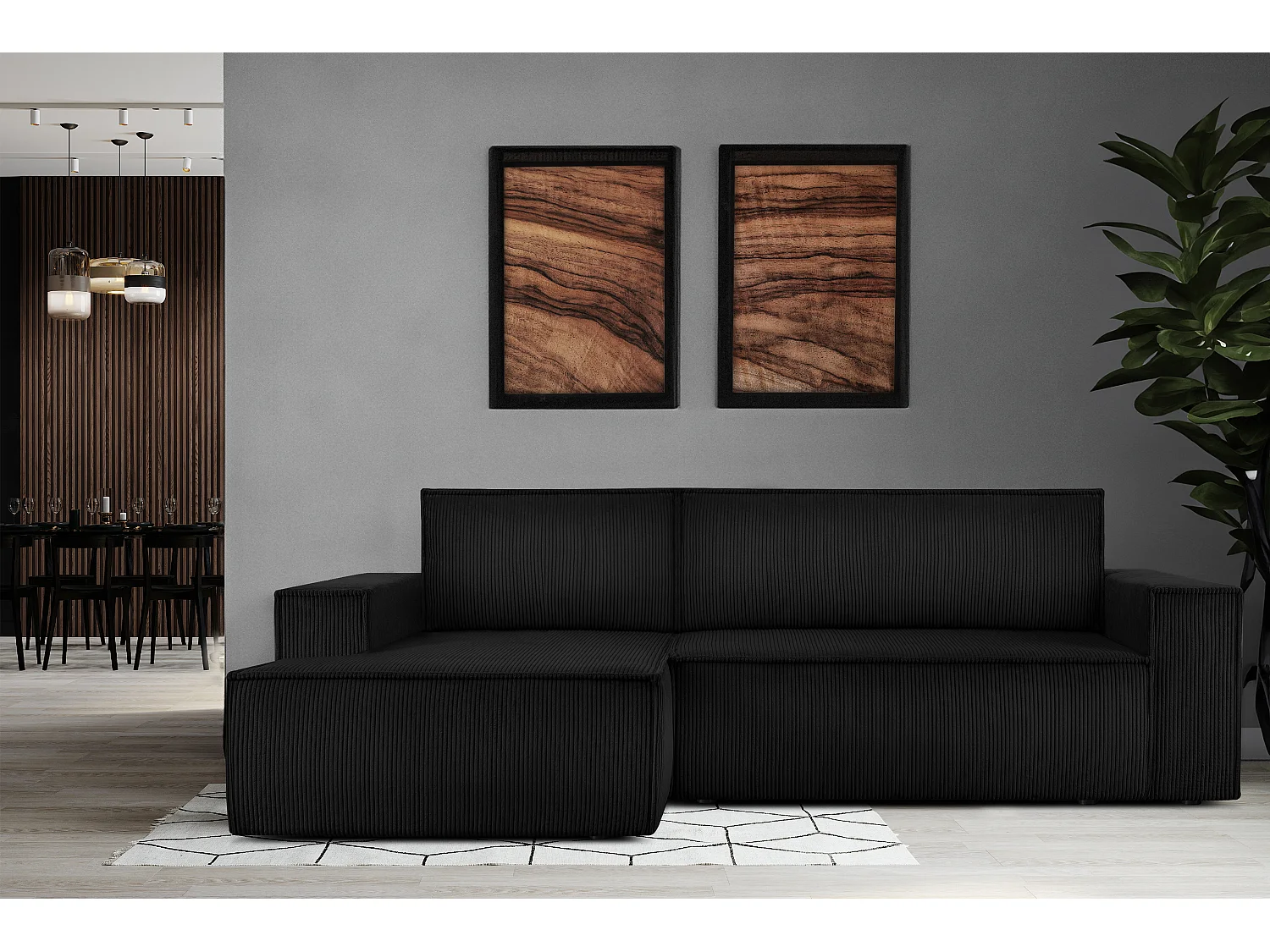 Ecksofa links - mit Schlaffunktion - in Pet Friendly Cord-Stoff - schwarz - NAPI