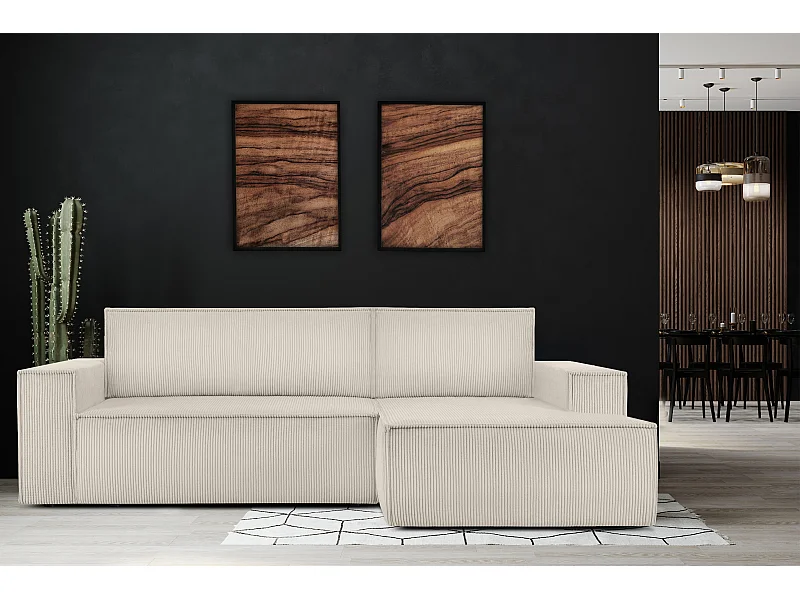 Ecksofa rechts - mit Schlaffunktion - in Pet Friendly Cord-Stoff - ecrufarben - NAPI