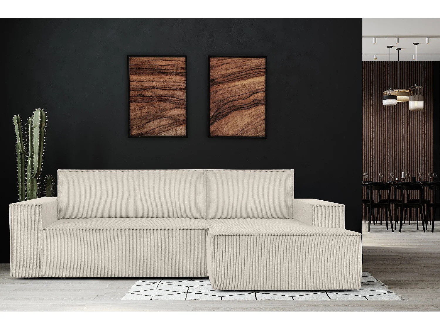 Ecksofa rechts - mit Schlaffunktion - in Pet Friendly Cord-Stoff - ecrufarben - NAPI